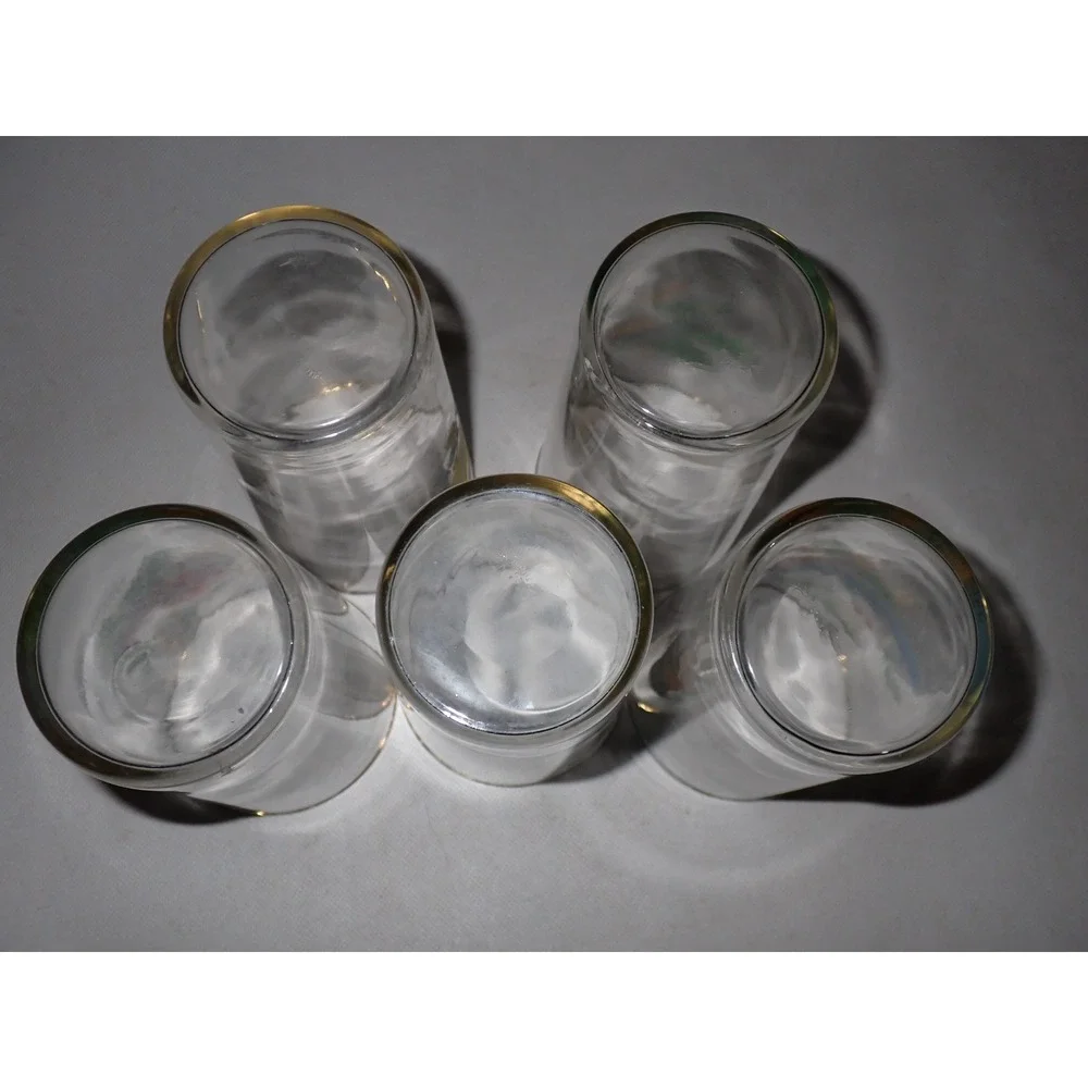 5 Vintage West Virginia Glass Co MCM American Songbird Glasses gold rim Tumblers